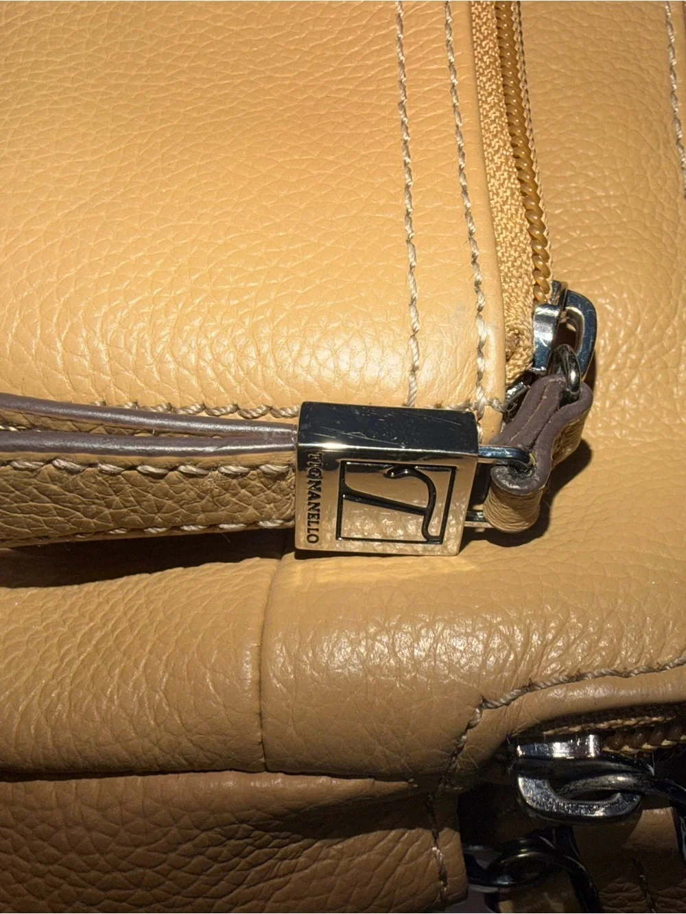 Tignanello Tan Leather Crossbody Bag with Front Zip Pocket AUTHENTIC BAG